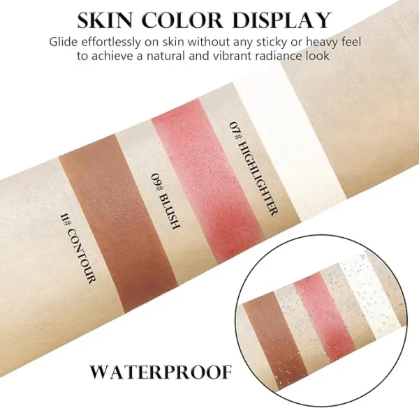 3-Pack Contour, Highlighter & Blush Sticks with Brush – Cream Bronzer Kit - Image 2